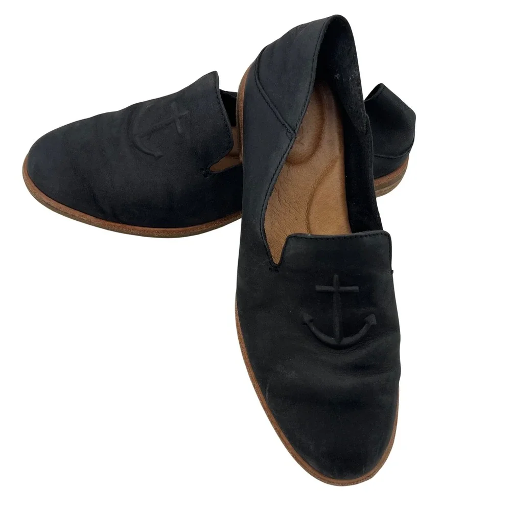 Sperry Seaport Black Leather Anchor Embossed Loafers Womens 7.5 STS83413‎